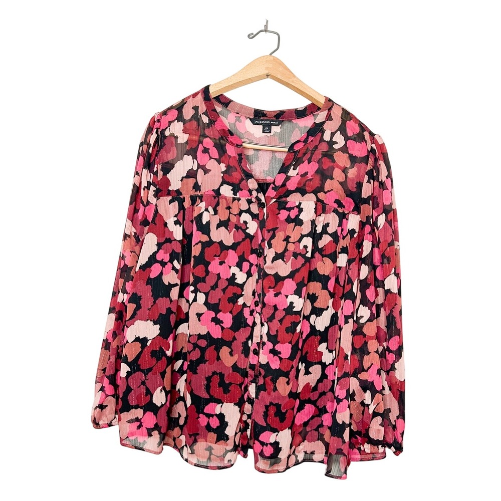 Zac & Rachel Abstract Watercolor Print Flowy Business Casual Blouse Plus Size 2X